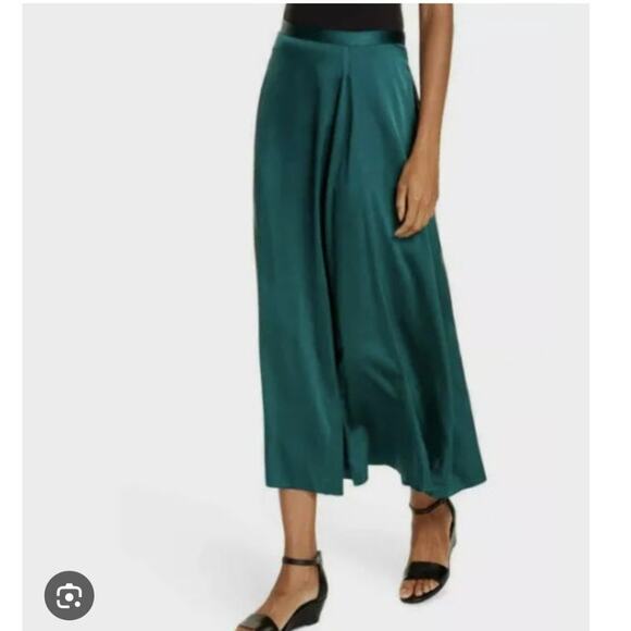 Eileen Fisher Dresses & Skirts - Eileen Fisher Stretch Silk Godet Midi Skirt 18 Forest Green Pleat Charmeuse
